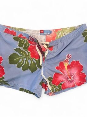 Roxy Blue Swim Shorts with Red Floral Print